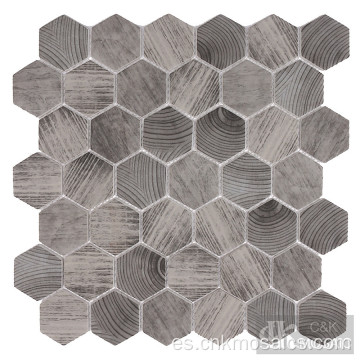 Mosaico de baldosas hexagonales con aspecto de madera hexagonal